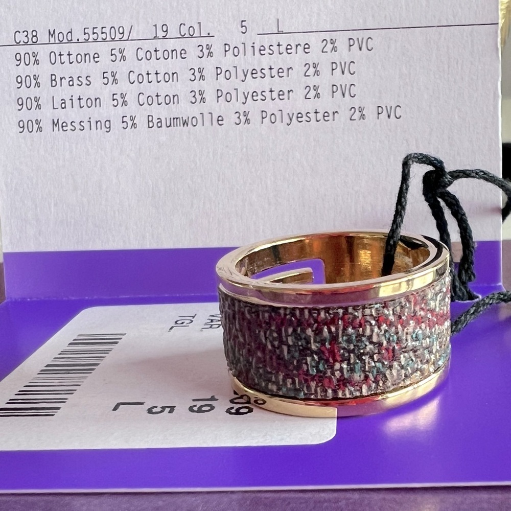 ETRO Wide Band Gold Tone Texture Colors Brass Ring Size US 8 Large 19 New - Picture 3 of 8